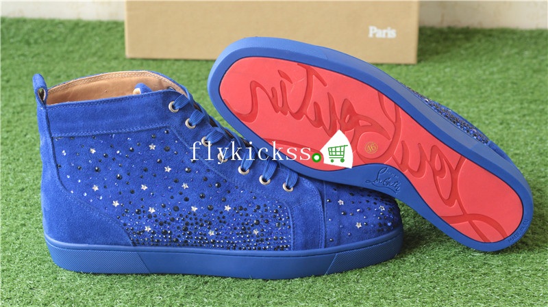 Christian Louboutin Flat Spike Sneaker High Top Blue Suede